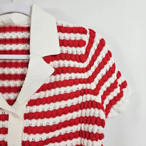 Old Navy Button Down Crochet Sweater in Red Stripe - Size M - Picture 4 of 11